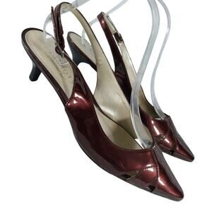 TALBOTS! IRIDESCENT BURGUNDY PATENT LEATHER SLINGBACK KITTEN HEELS! SZ 8B